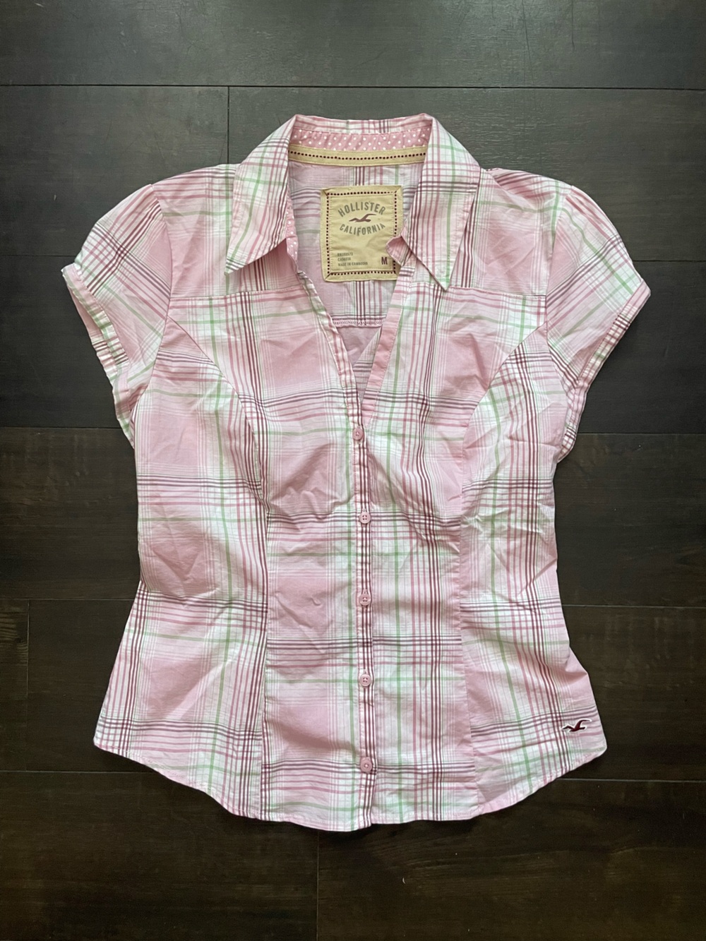 Hollister Pink Plaid Short Sleeve Button-Down Shirt